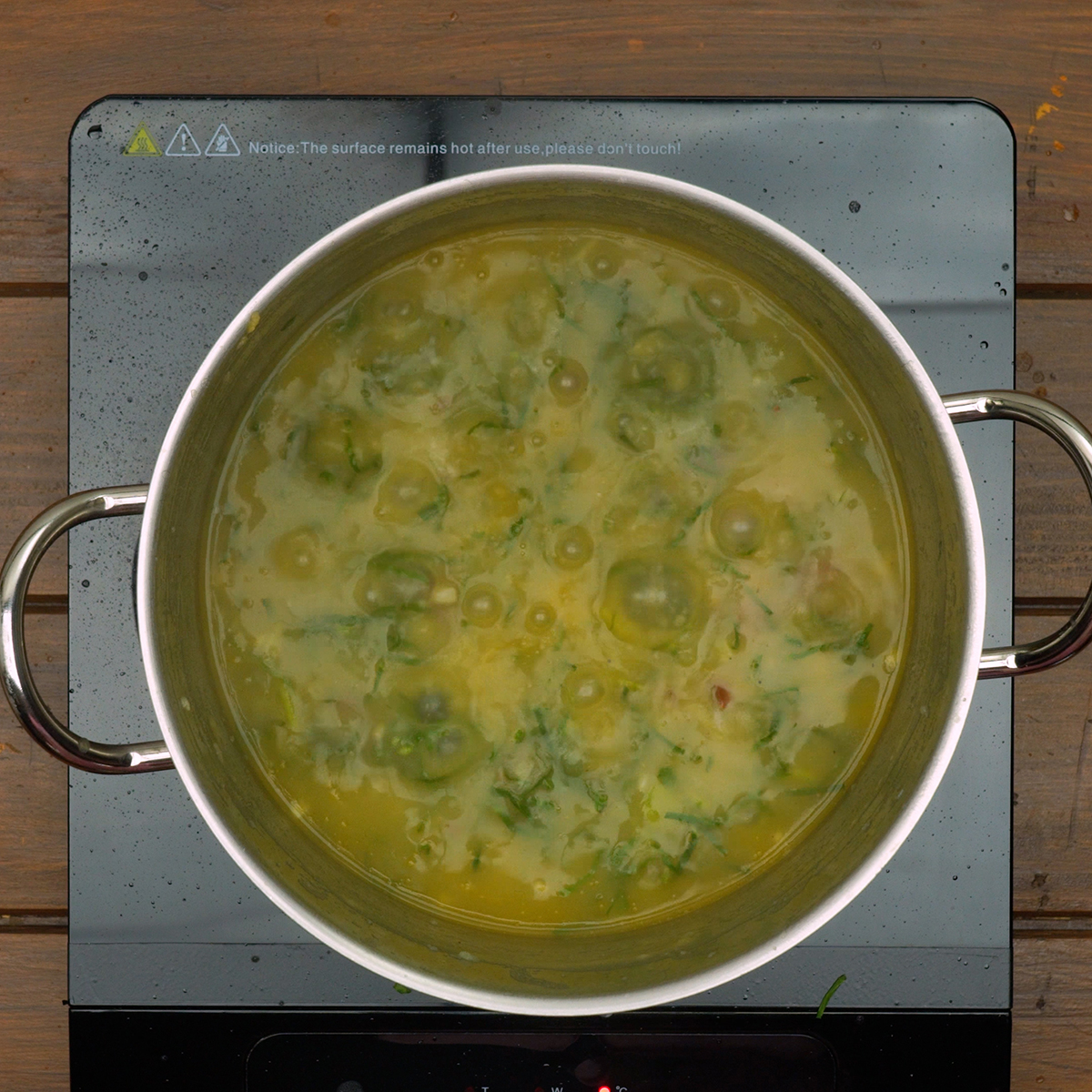 Finished Caldo Verde soup resting in the pot before serving.