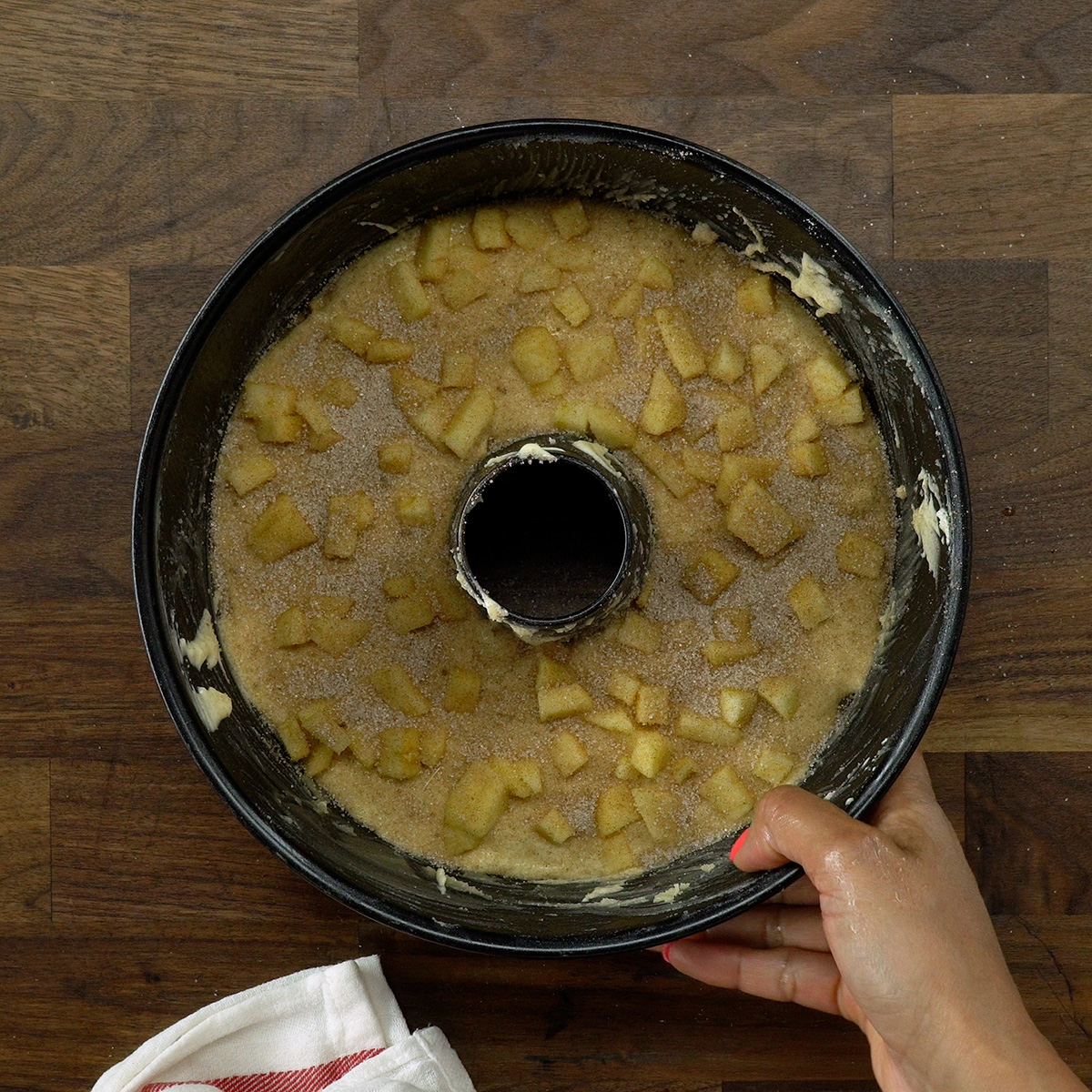 Apple cinnamon cake baking in the oven.