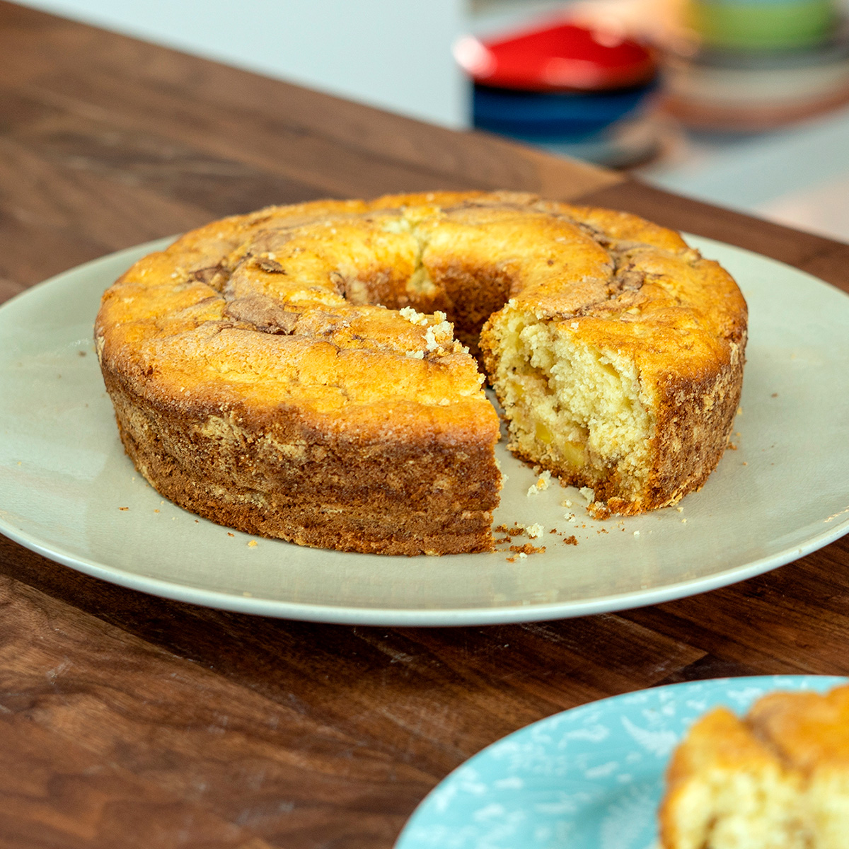 Apple cinnamon cake served on a plate.