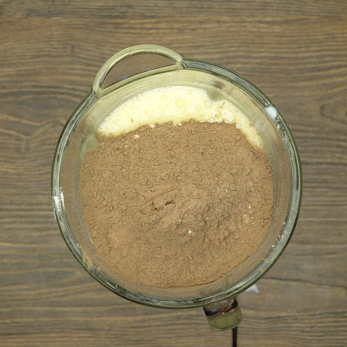 Chocolate cake batter ready to bake.