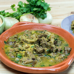 Portuguese chicken giblets stew ready to serve.