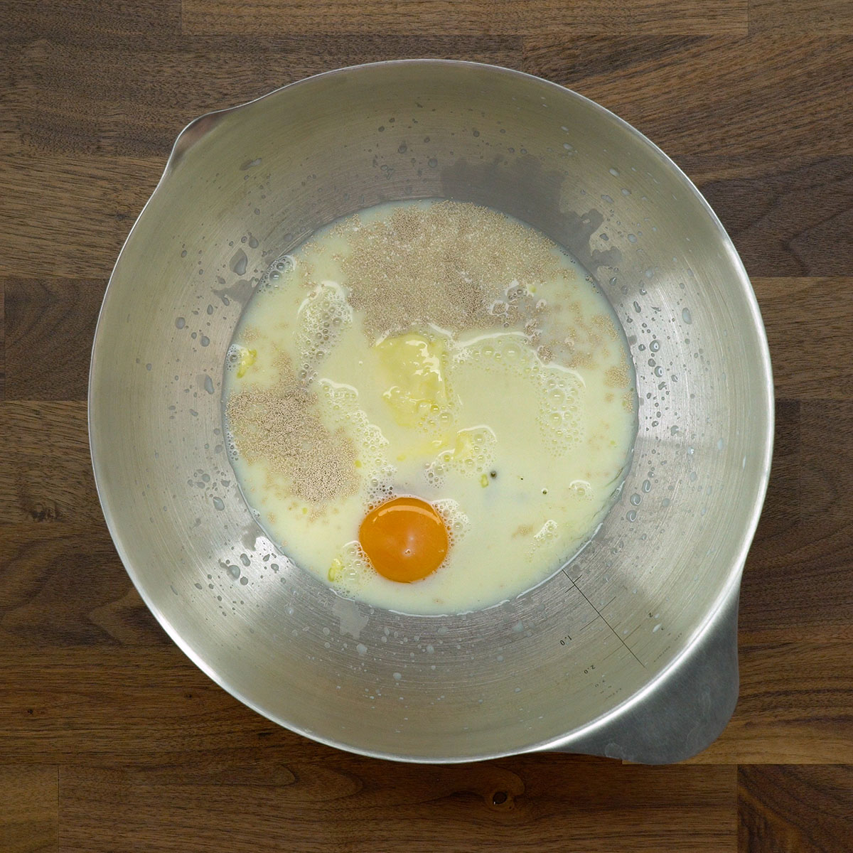Initial potato roll mixture with yeast and warm milk.